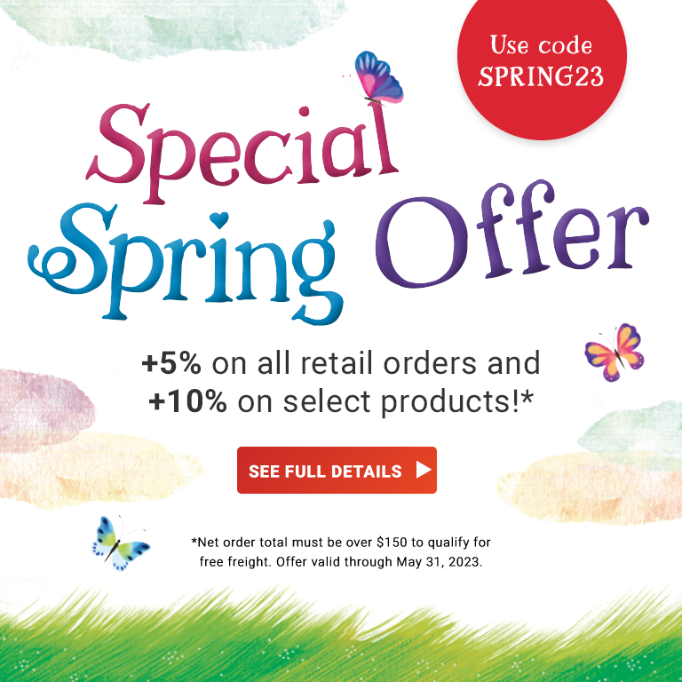 Don't miss our Special Spring Offer. Take +5% off all retail orders with code BFBCA23. Click this image to see the full details